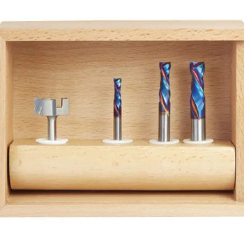 Amana - 4-Pieces CNC Bit Set (1/4", 3/8" & 1/2" Shank) for Wood, Plywood, Melamine